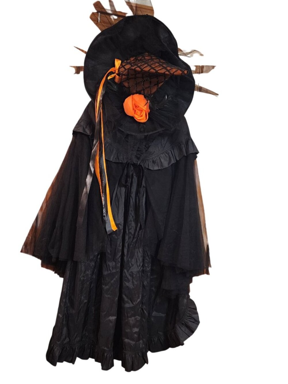 Halloween belle Poque Black Sheer Witches Coat with Hat Womens Size 2X